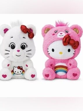 Hello Kitty x Care Bears Plush Set - Pink Hello Kitty & White Cheer Bear NWOT